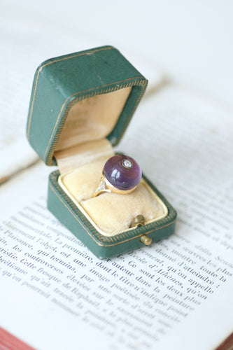 Bague 49.5 Bague en or jaune Art Déco Cabochon d'Améthyste et Diamant 58 Facettes
