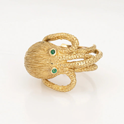 Bague 55 Bague vintage en or jaune et émeraude avec poulpe 58 Facettes G13418