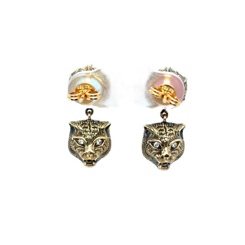 Boucles d'oreilles Gucci - Boucles d'oreilles tête de chat en or et pierres précieuses Le Marche des Marseilles 58 Facettes