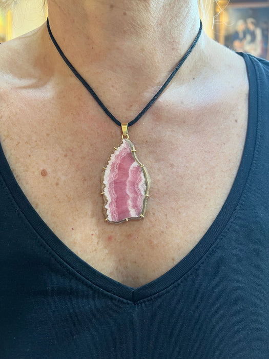 Pendentif Pendentif or jaune tranche rhodochrosite 58 Facettes C145