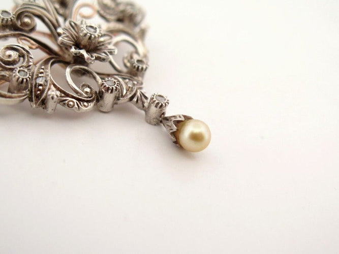 Broche vintage broche pampille perle 1850 en argent & or 18k diamants 58 Facettes 260511
