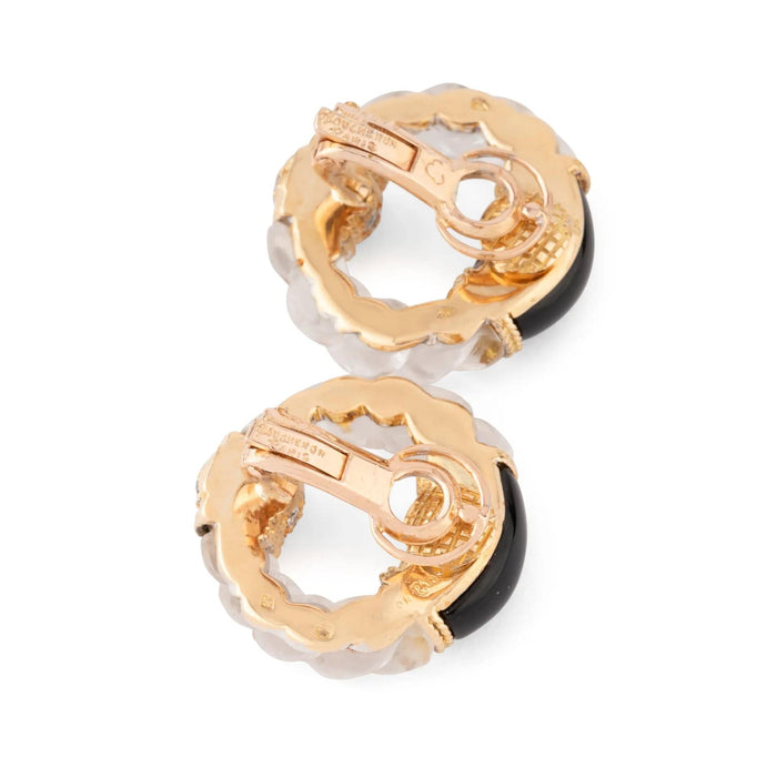 Boucles d'oreilles Boucheron - Boucles d'oreille Or Jaune, Onyx, Cristal de Roche et Diamants 58 Facettes 1