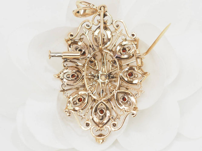 Pendentif Broche pendentif en or jaune, emeraude et perles de culture 58 Facettes 33147