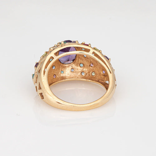 Bague 55 Bague paon vintage avec pierres précieuses arc-en-ciel en or jaune 58 Facettes G14023