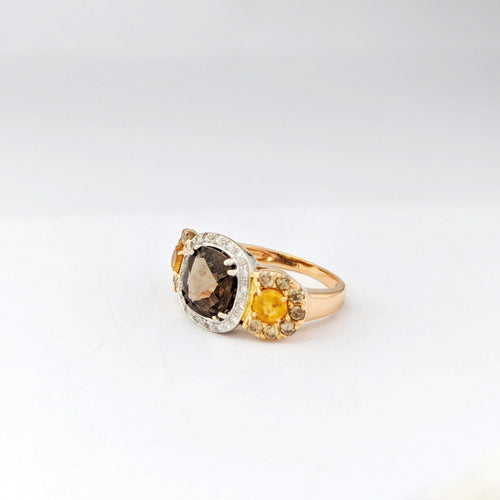 Bague 52 Bague 2 ors 18 carats, quartz fumé, citrines et diamants 58 Facettes 32603
