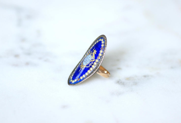 Bague 50.5 Bague XVIIIe Siècle Email Or Rose et Argent 58 Facettes