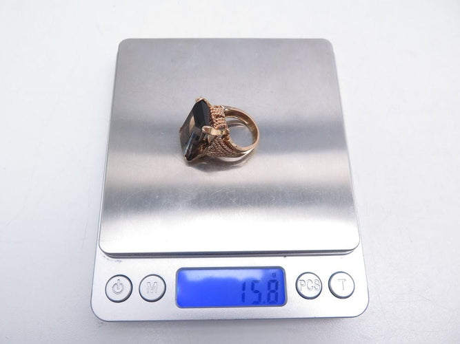 Bague 53 vintage bague sertie quartz fume rectangulaire or rose 58 Facettes 260595