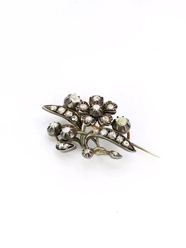 Broche Broche Ancienne Or Argent Diamants Taillés en Rose 58 Facettes 273