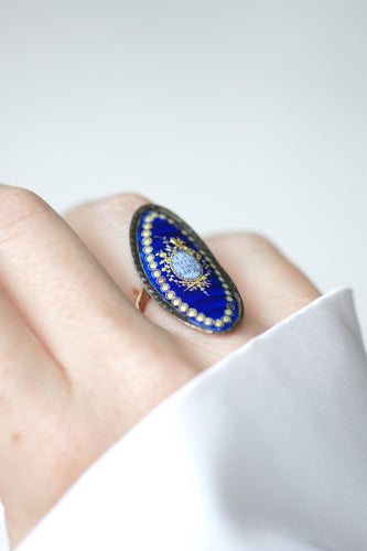 Bague 50.5 Bague XVIIIe Siècle Email Or Rose et Argent 58 Facettes
