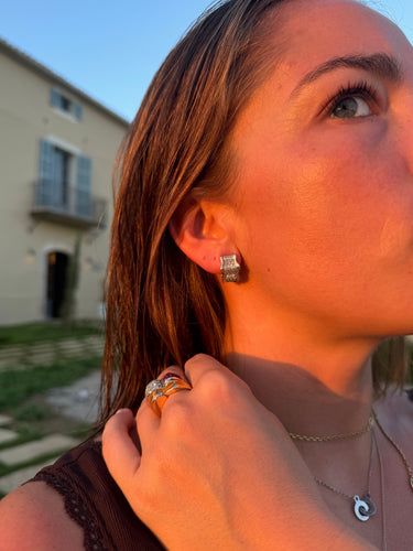 复古白金钻石耳环 