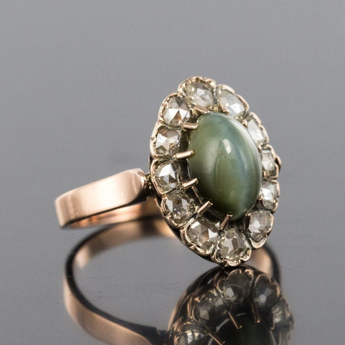 Bague 55 Bague ancienne chrysobéryl oeil de chat et diamants 58 Facettes 19-378-50