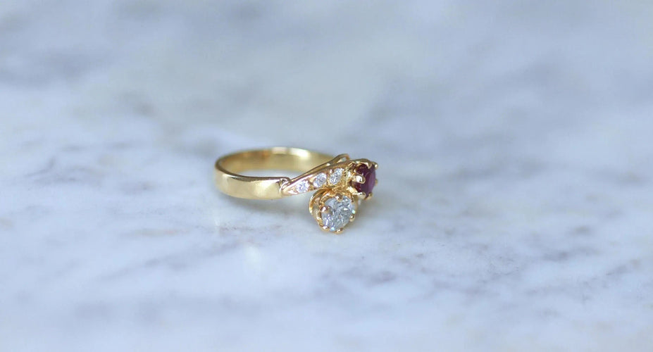 Bague 58 Bague or jaune Toi et Moi Rubis et Diamants 58 Facettes