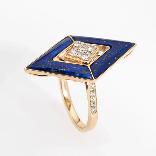 Bague Lapis Lazuli Diamond Triangle Ring Estate 14k Yellow Gold Cocktail Jewelry Sz 7 58 Facettes G13172