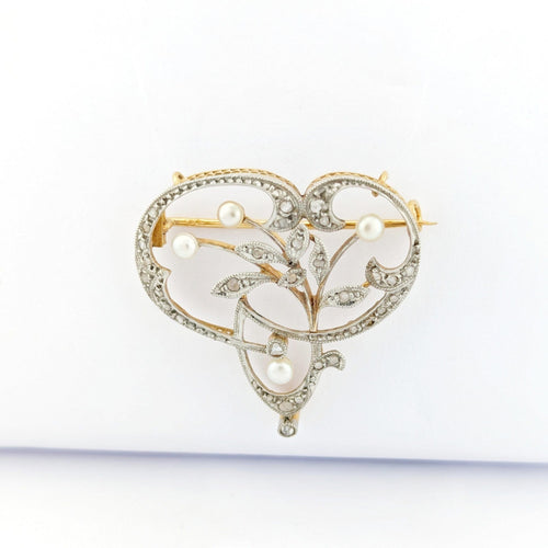 Pendentif Broche / pendentif floral en or jaune, perle et diamants 58 Facettes 32601