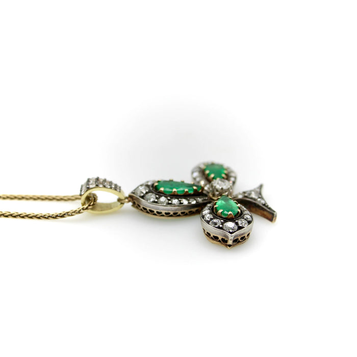 Pendentif Victorian Silver Front 18K Gold Back Diamond and Emerald Shamrock Pendant 58 Facettes