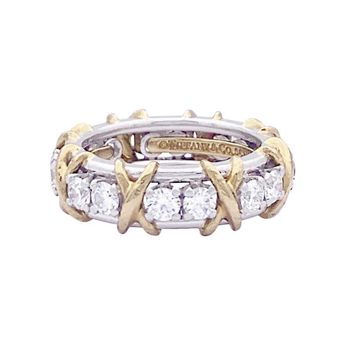 Bague 48 Bague Tiffany & Co. "Sixteen Stones Jean Schlumberger" or jaune, platine, diamants. 58 Facettes 33710