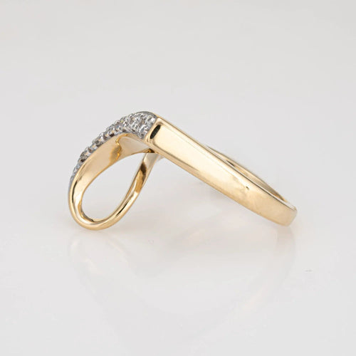 Bague Bague ruban vintage en or jaune 14 carats sertie de diamants, taille 5,5, style abstrait, bijou fin 58 Facettes G12885