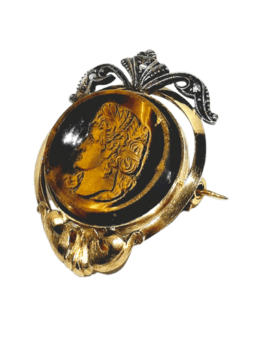 Broche Broche Or et Oeil De Tigre 58 Facettes