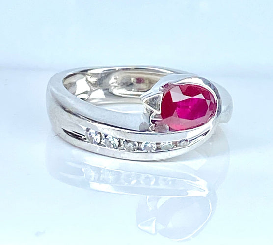 Bague 53 Bague or blanc rubis diamants 58 Facettes AB645