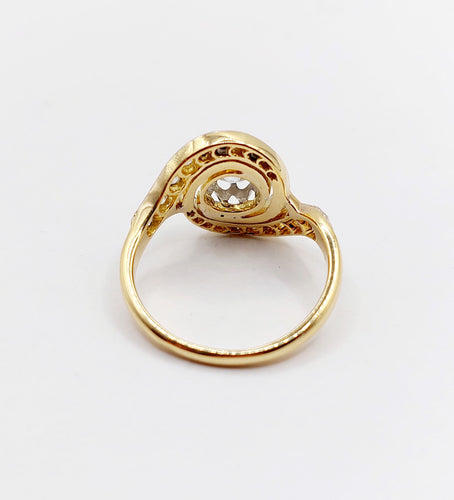 Bague 56 Bague tourbillon or jaune et platine, diamant taille ancienne 0.80 carat (circa 1900) 58 Facettes A06327