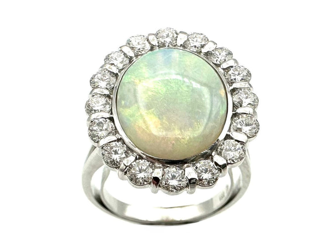 Bague 52 Bague vintage or blanc 18K, opale et diamants 58 Facettes
