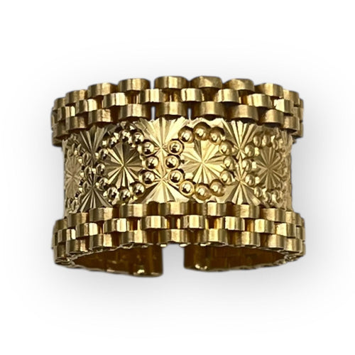 Bague 53 Bague or jaune anneau large à motif réglable 58 Facettes 149061006