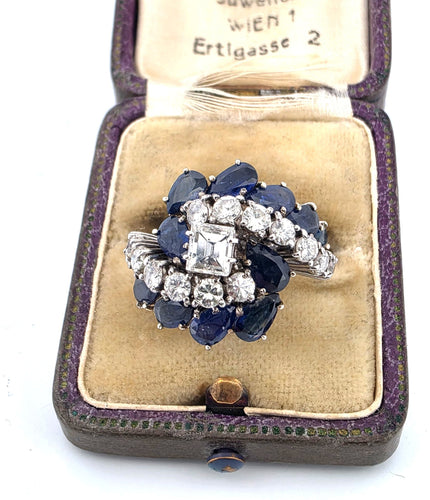 Bague 56 Bague en or blanc 18 carats avec saphirs et diamants 58 Facettes