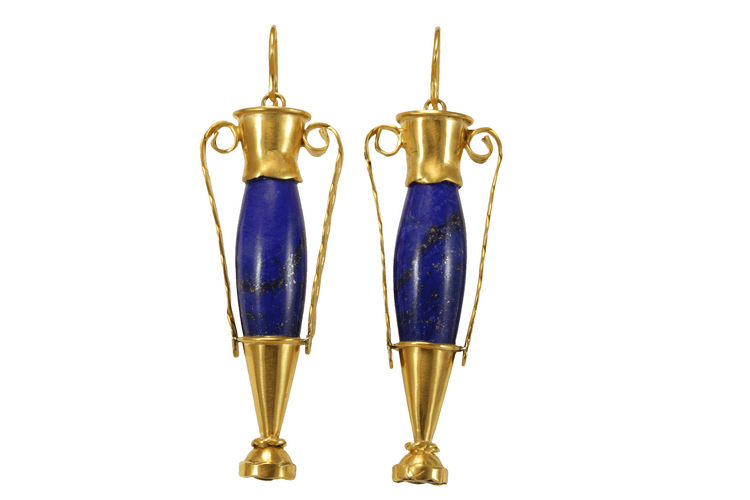 Boucles d'oreilles Boucles d'oreilles amphores antiques en or jaune et lapis-lazuli Castellani 58 Facettes 7684