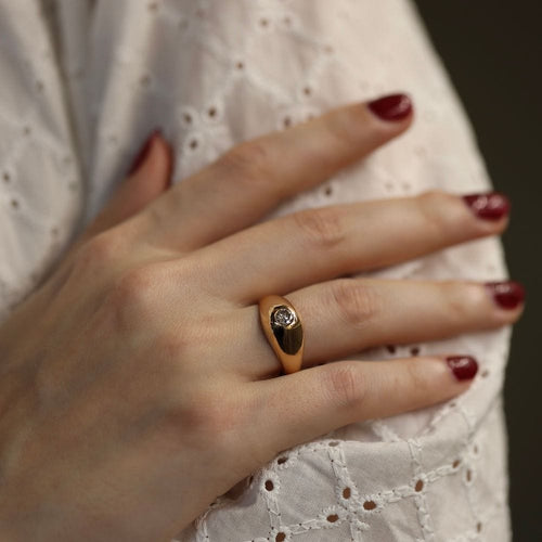 Bague 54 Bague Jonc Anglais en or jaune avec un diamant 58 Facettes