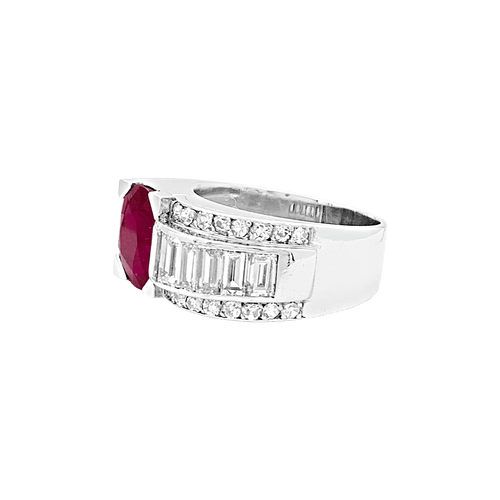 Bague 54 Bague tank platine, rubis et diamants. 58 Facettes 34687