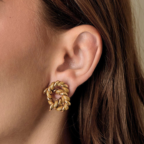 HERMES- GEORGES LENFANT- Sjældent par flettede øreringe i gult guld. 
