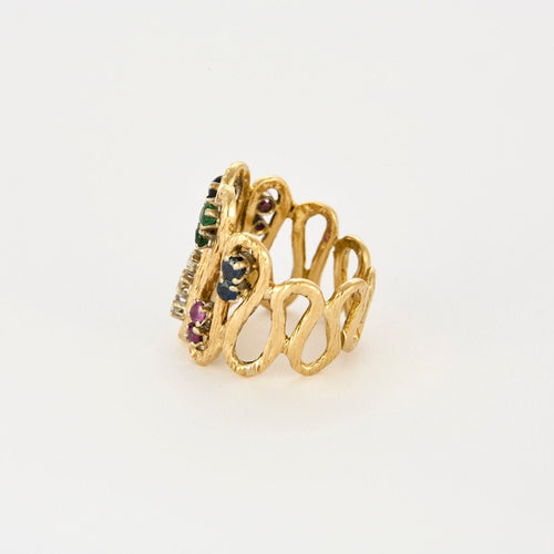 Bague 52 Bague vintage or jaune diamants rubis saphirs émeraudes 58 Facettes