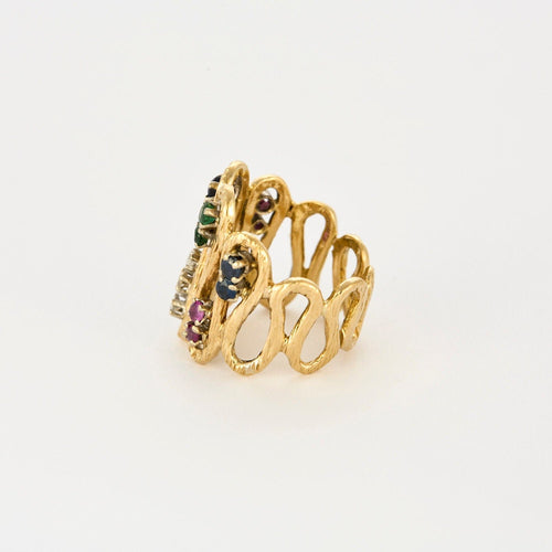 Bague 52 Bague vintage or jaune diamants rubis saphirs émeraudes 58 Facettes