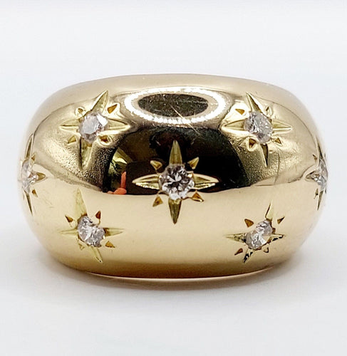 Bague 43.5 Bague bombé dôme or 18k diamant taille brillants en serti étoilé (circa 1950) 58 Facettes A05072
