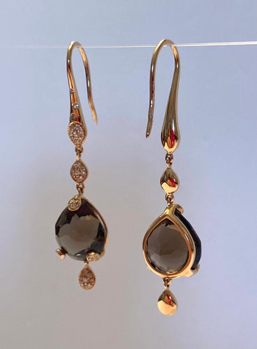 Pasquale Bruni - Sissi 18K黄金耳环，镶烟熏石英和钻石 