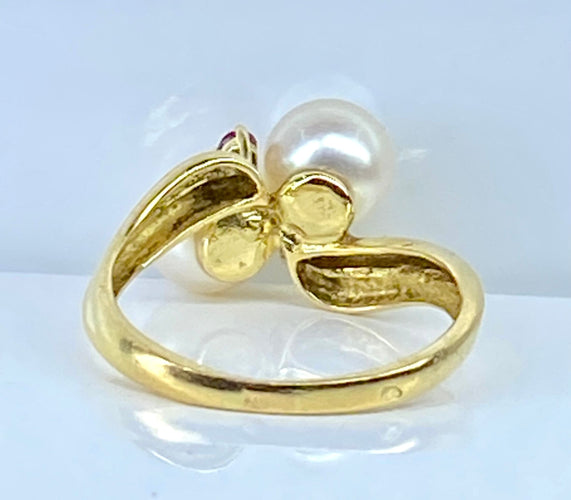 Bague 51 Bague en or jaune perles et rubis 58 Facettes AB648