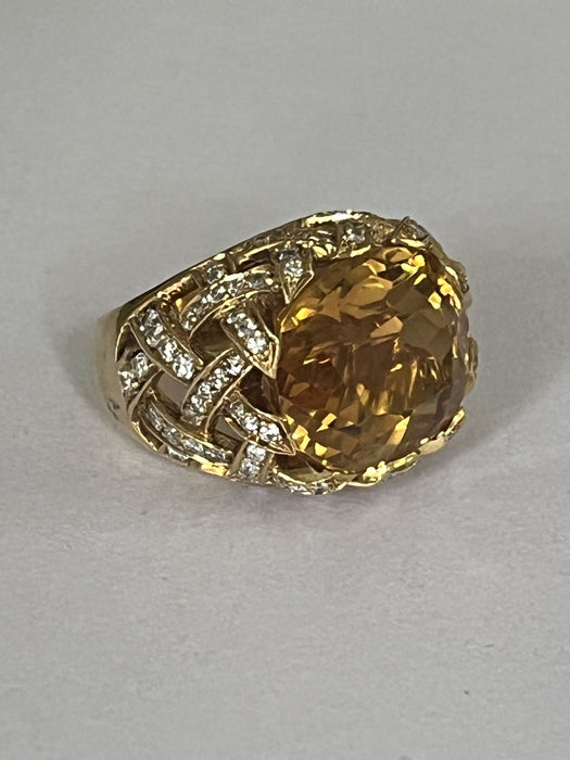 ARFAN Gelbgold-Citrin-Diamantring