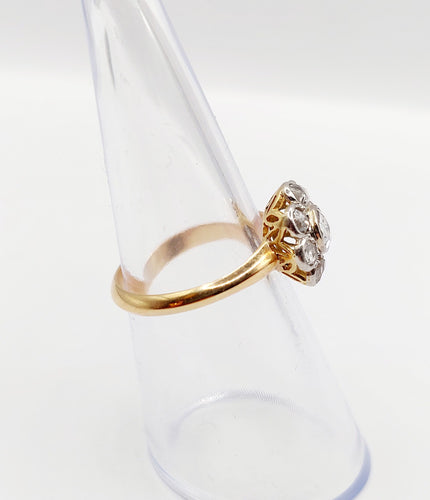 Bague 51 Bague marguerite antique en or 18k et platine, diamants taille rose 58 Facettes A06414