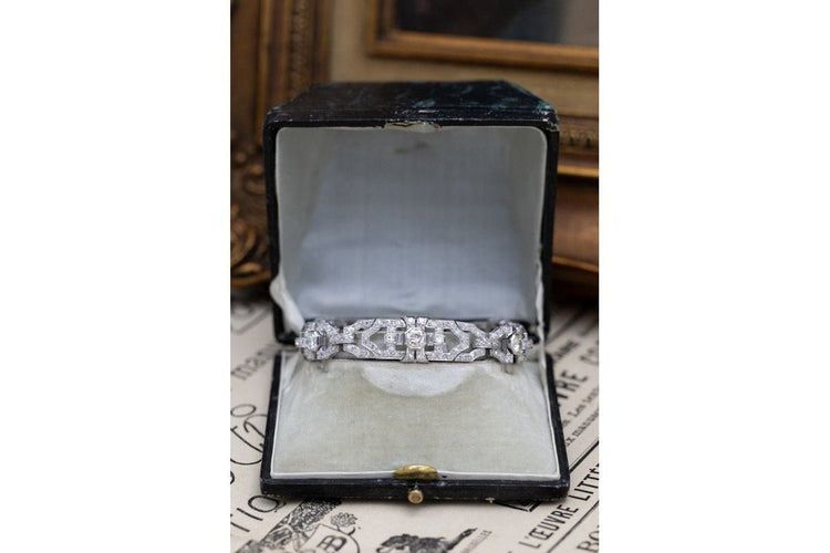 Bracelet Bracelet Art Déco unique en platine avec diamants 58 Facettes 10501