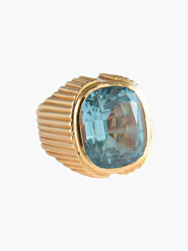 Bague 50 Bague Or Jaune Pierre Bleue 58 Facettes