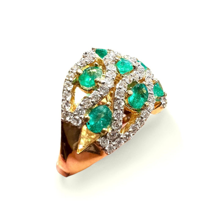 yellow gold ring with emeralds and diamonds