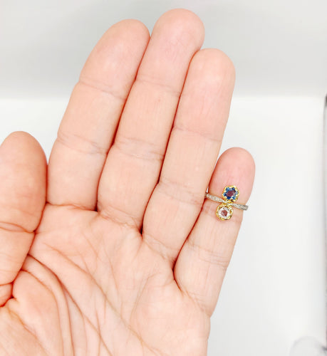 Bague 44 Bague Toi et Moi or, diamant et saphir épaulés (circa 1910) 58 Facettes A05407