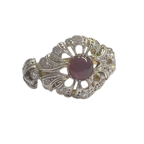 Bague Bague en or et platine avec diamants et cabochon rubis 58 Facettes Q197B