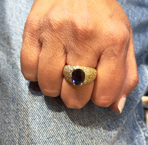 Bague 59 Bague prestige en or 18 carats diamants et saphir ovale 58 Facettes