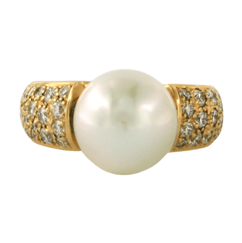 Bague 55 Bague en or jaune avec perle et diamants taille brillant 58 Facettes