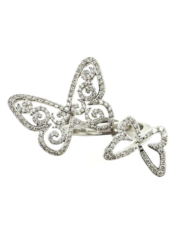 Bague 52 MESSIKA. Collection "Arabesque Butterfly", bague or blanc 18K et diamants 58 Facettes