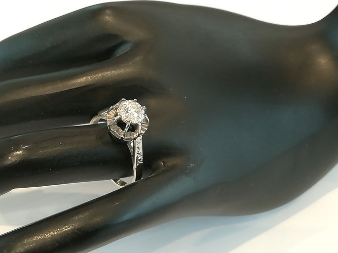 Bague 53 Bague Solitaire Ancien Diamant Or Blanc 58 Facettes