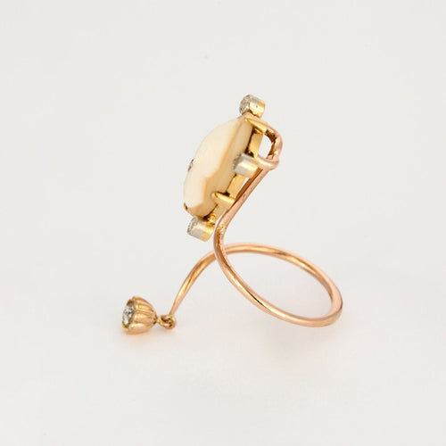 Bague Bague Camée et diamants Pièce unique (Ancienne épingle à cravate) 58 Facettes