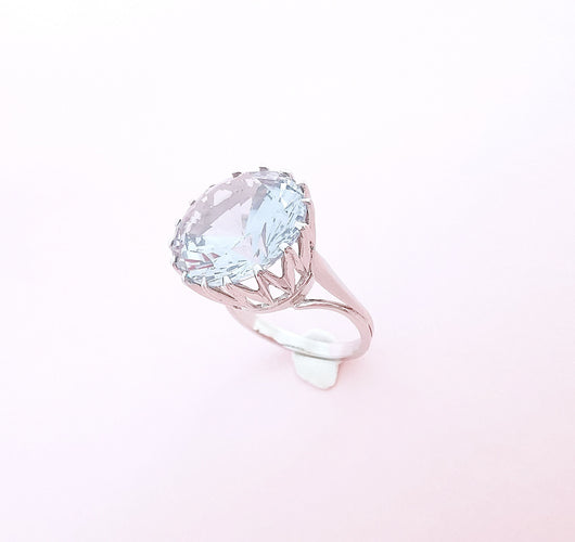 Bague 55.5 Bague Aigue-marine en solitaire Or Blanc 18 K 58 Facettes AA 1666