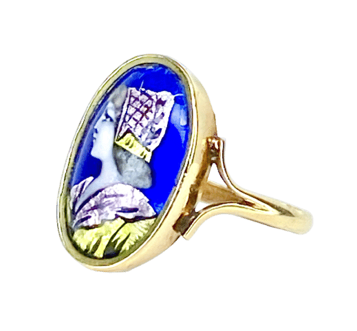Bague 52 Bague en or jaune émail profil de femme, Limoges 58 Facettes AB646